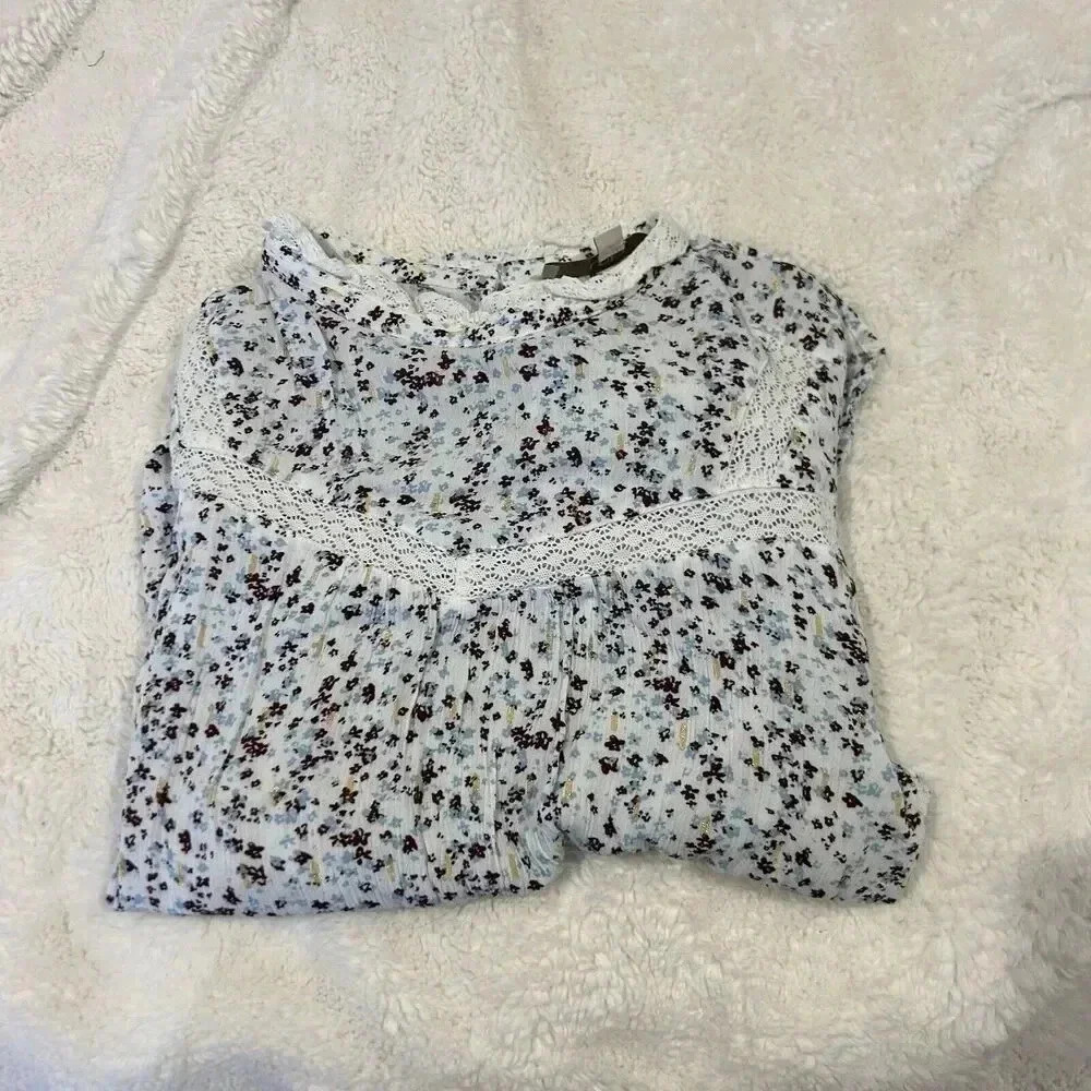 LOFT‎ Womens Blouse Long Sleeve Floral High Neck Medium Petite